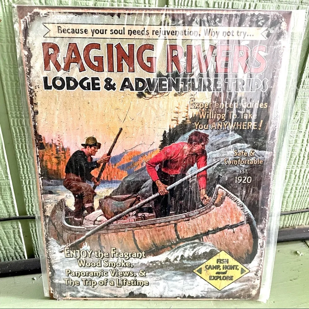 NEW Raging River Lodge & Adventure Trip Metal Sign